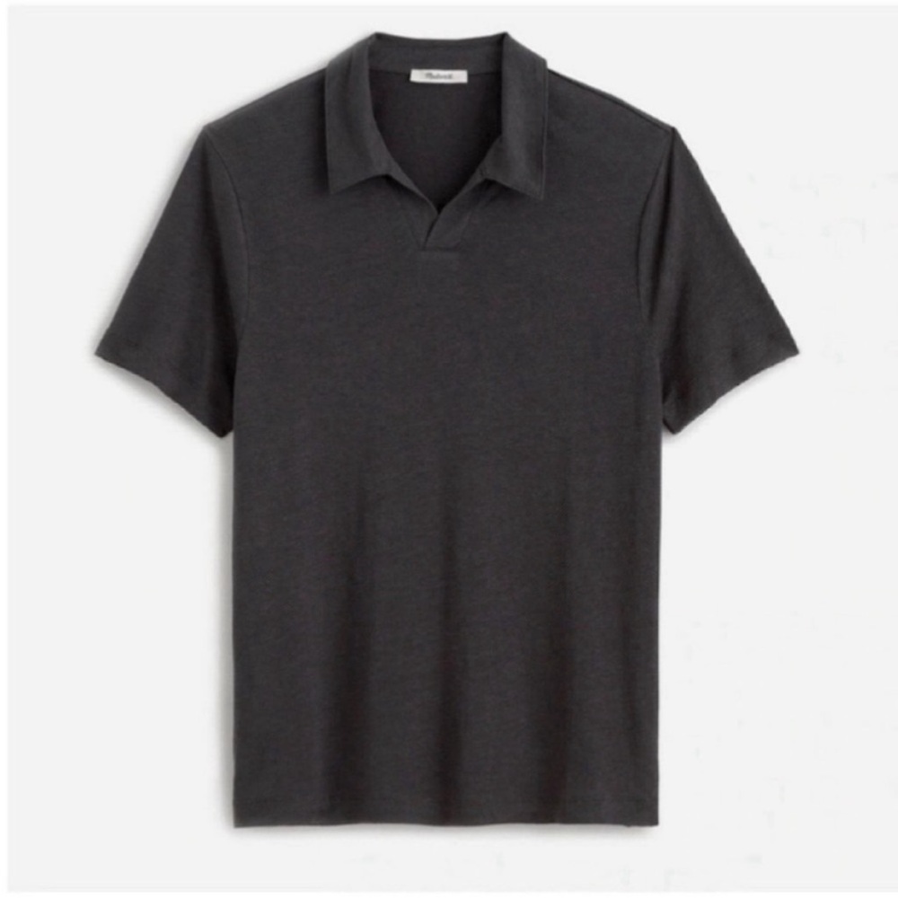 NWT Madewell Black Coal Linen Johnny-Collar Polo Shirt | Size XL | BK5201